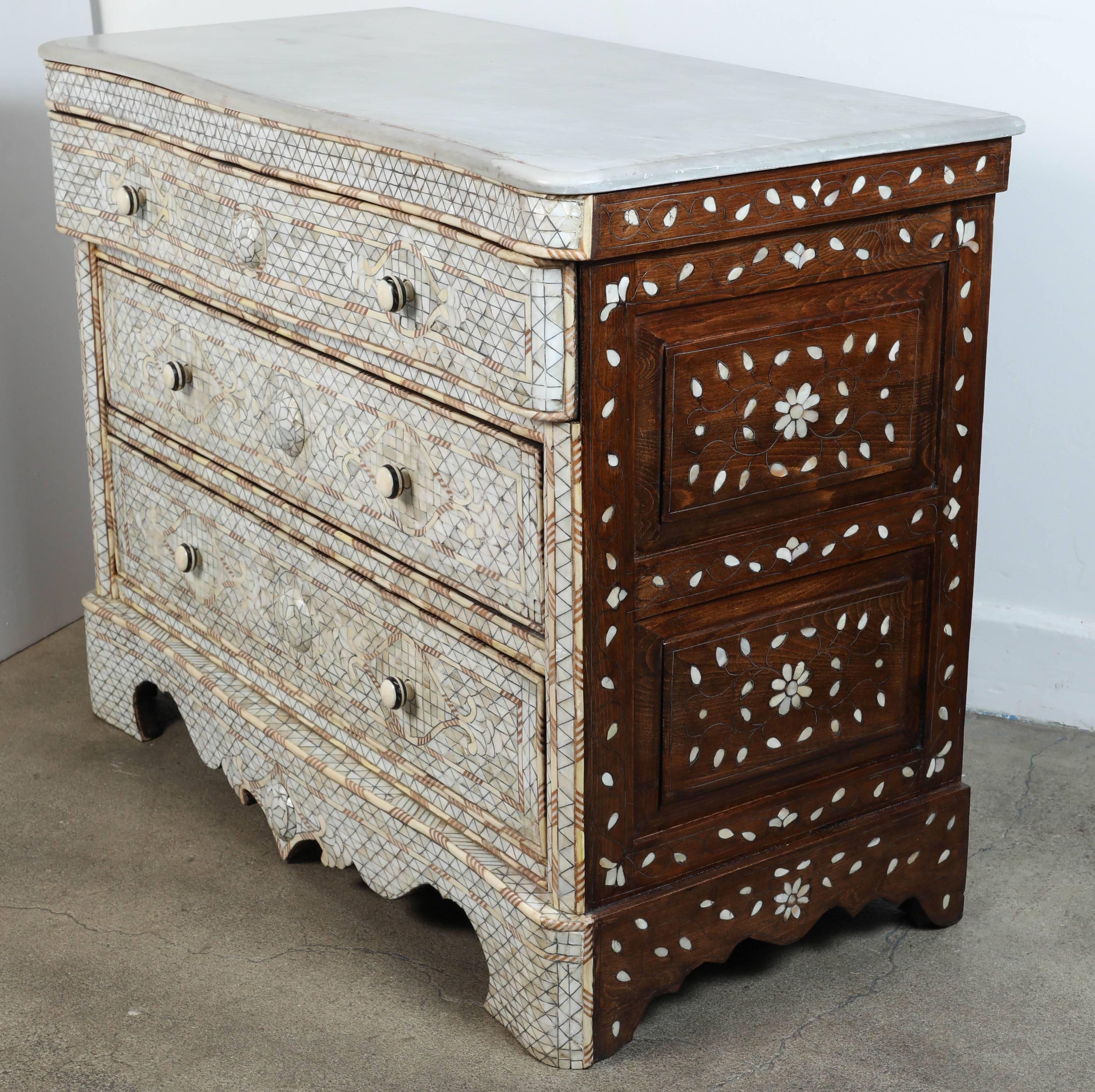 Middle Eastern Syrian White Mother-of-Pearl Inlay Wedding Dresser 1