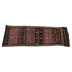 1950s Moroccan Zemmour Black Camel Hair & Wool Kilim Runner, 5 x 15.5 Ft