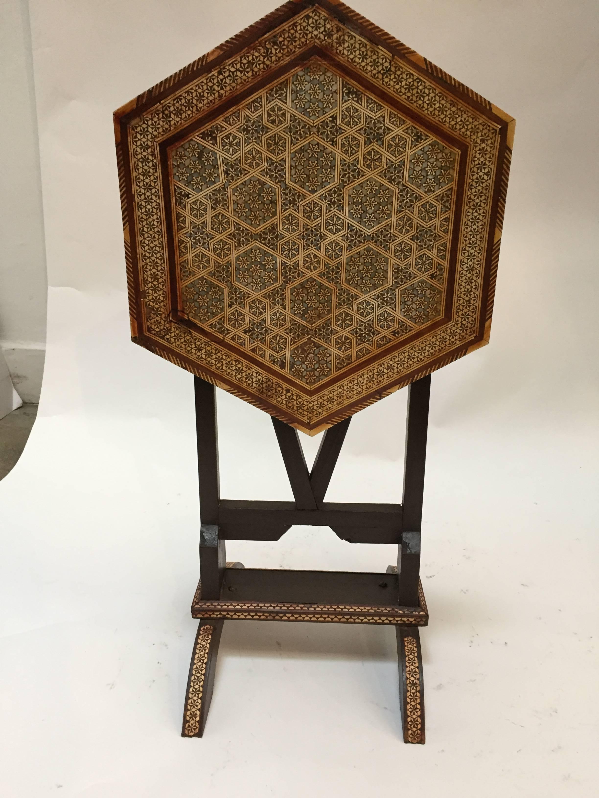 Wood Egyptian Moorish Octagonal Side Tilt-Top Inlaid Table