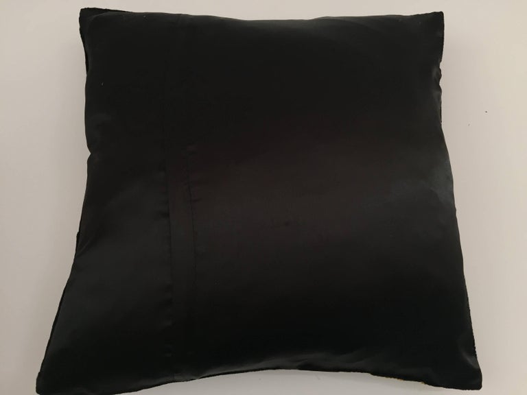 Black Velvet Silk Throw Pillow Embroidered With Gold Peacock