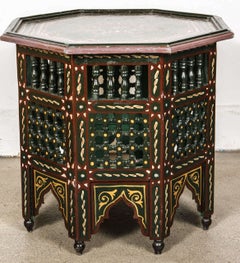 Pair of Moroccan Hand-Painted Dark Green Side Table