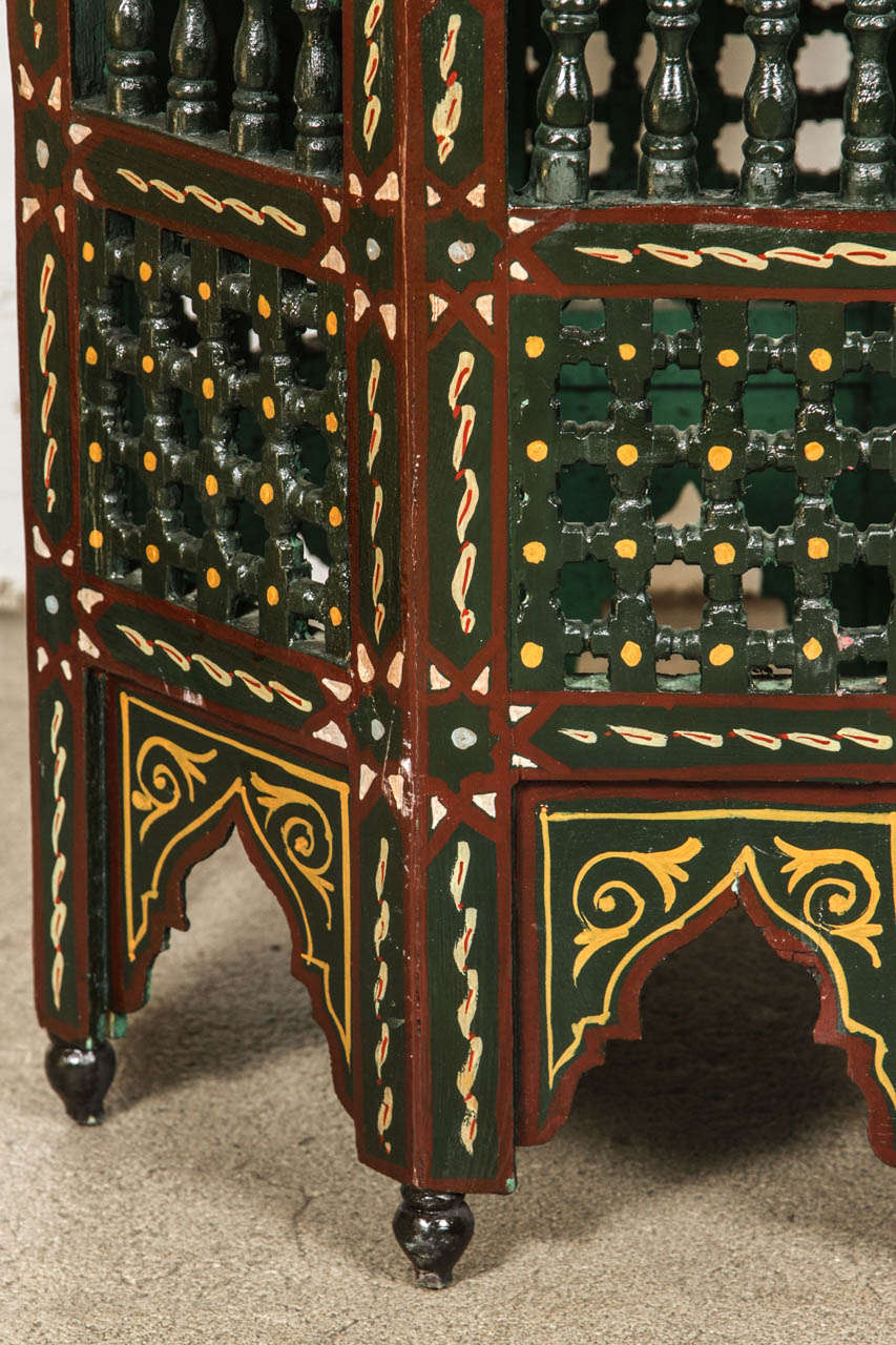 Moorish Pair of Moroccan Hand-Painted Dark Green Side Table