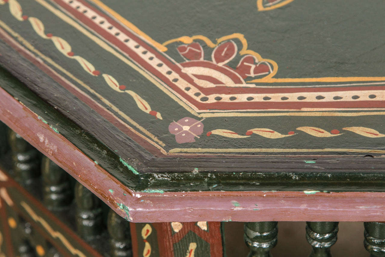 Pair of Moroccan Hand-Painted Dark Green Side Table In Good Condition In North Hollywood, CA