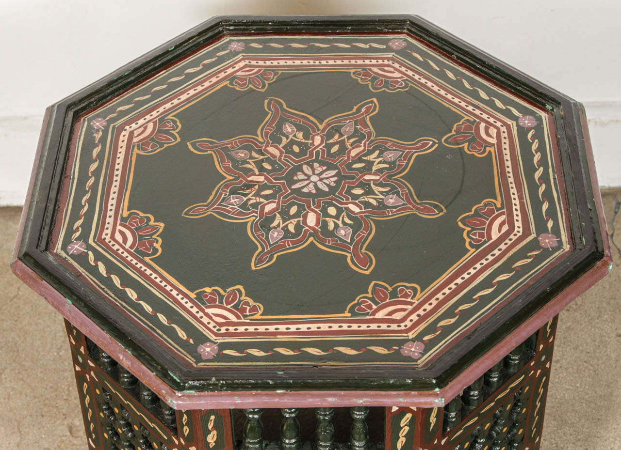 20th Century Pair of Moroccan Hand-Painted Dark Green Side Table