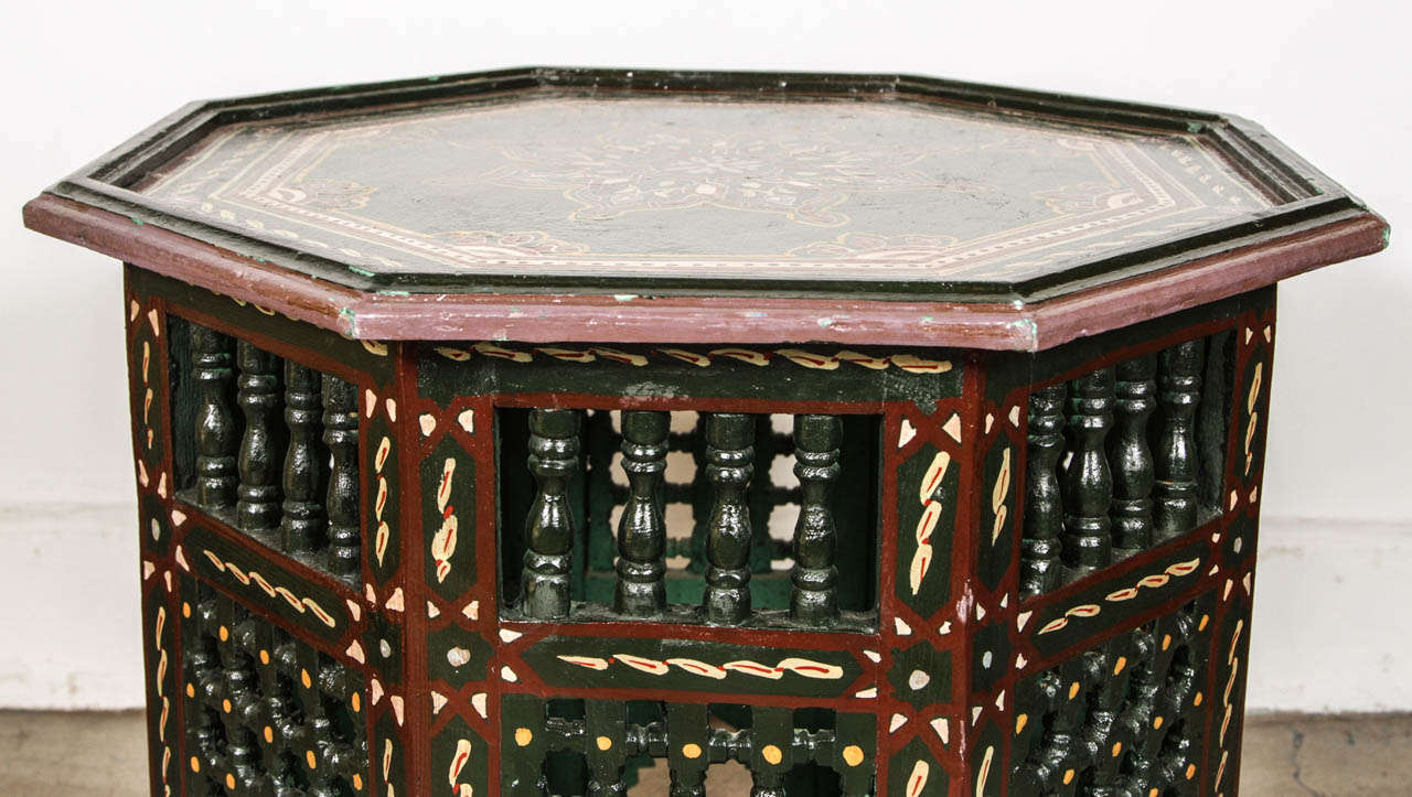 Pair of Moroccan Hand-Painted Dark Green Side Table 2