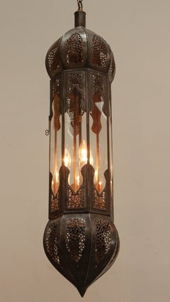 Large Pair of Metal and Clear Glass Moorish Moroccan Lanterns Light Pendants
