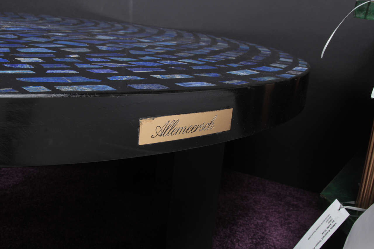 Mid-Century Modern Circular Coffee Table in Black Resin and Lapis Lazuli by E. Allemeersch For Sale