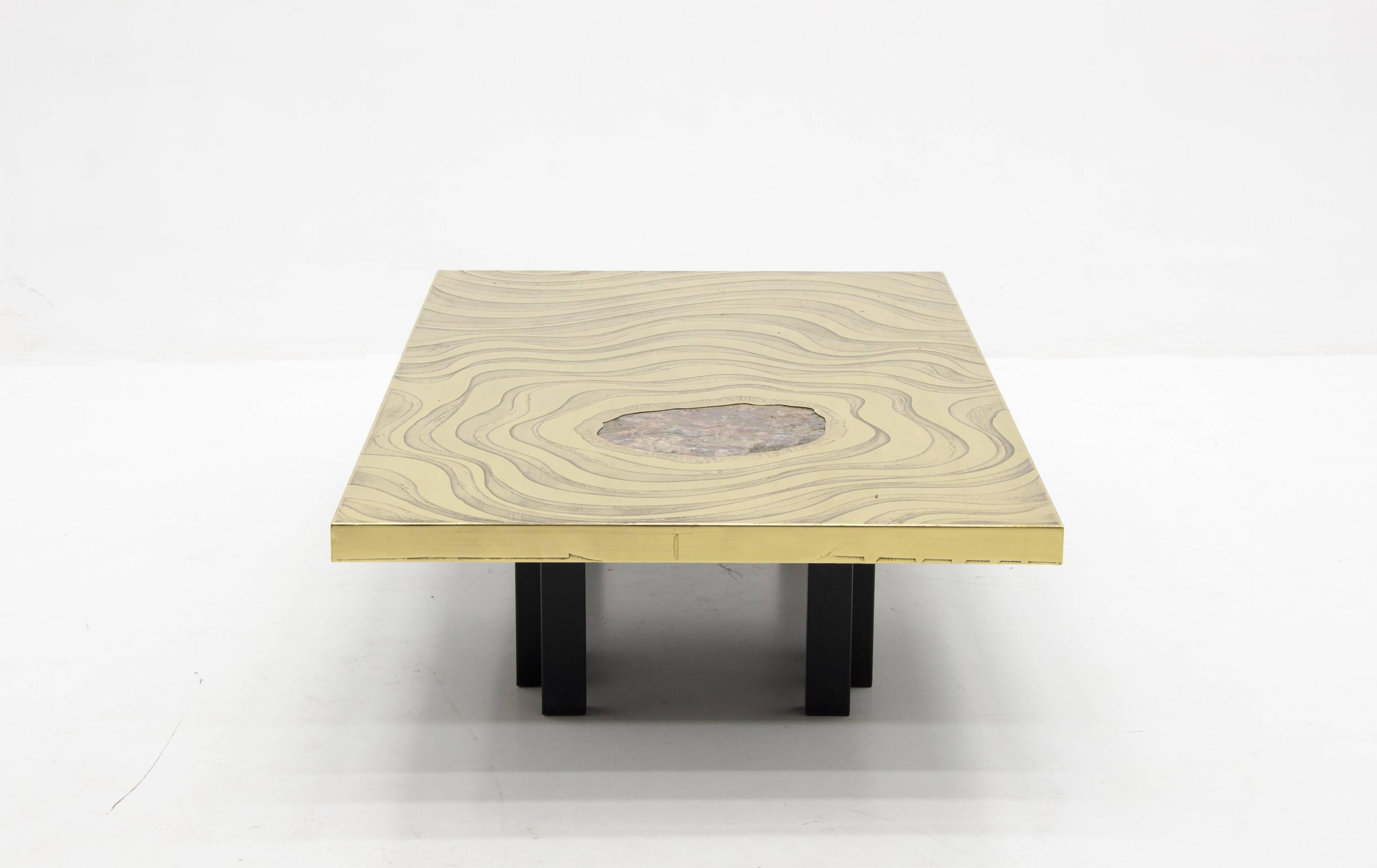 Belgian Amazing Large Etched Brass Coffee Table by Willy Daro