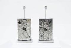 Pair of Lamps Mosaic Stainless Steel Inlaid Labradorite by Stan Usel