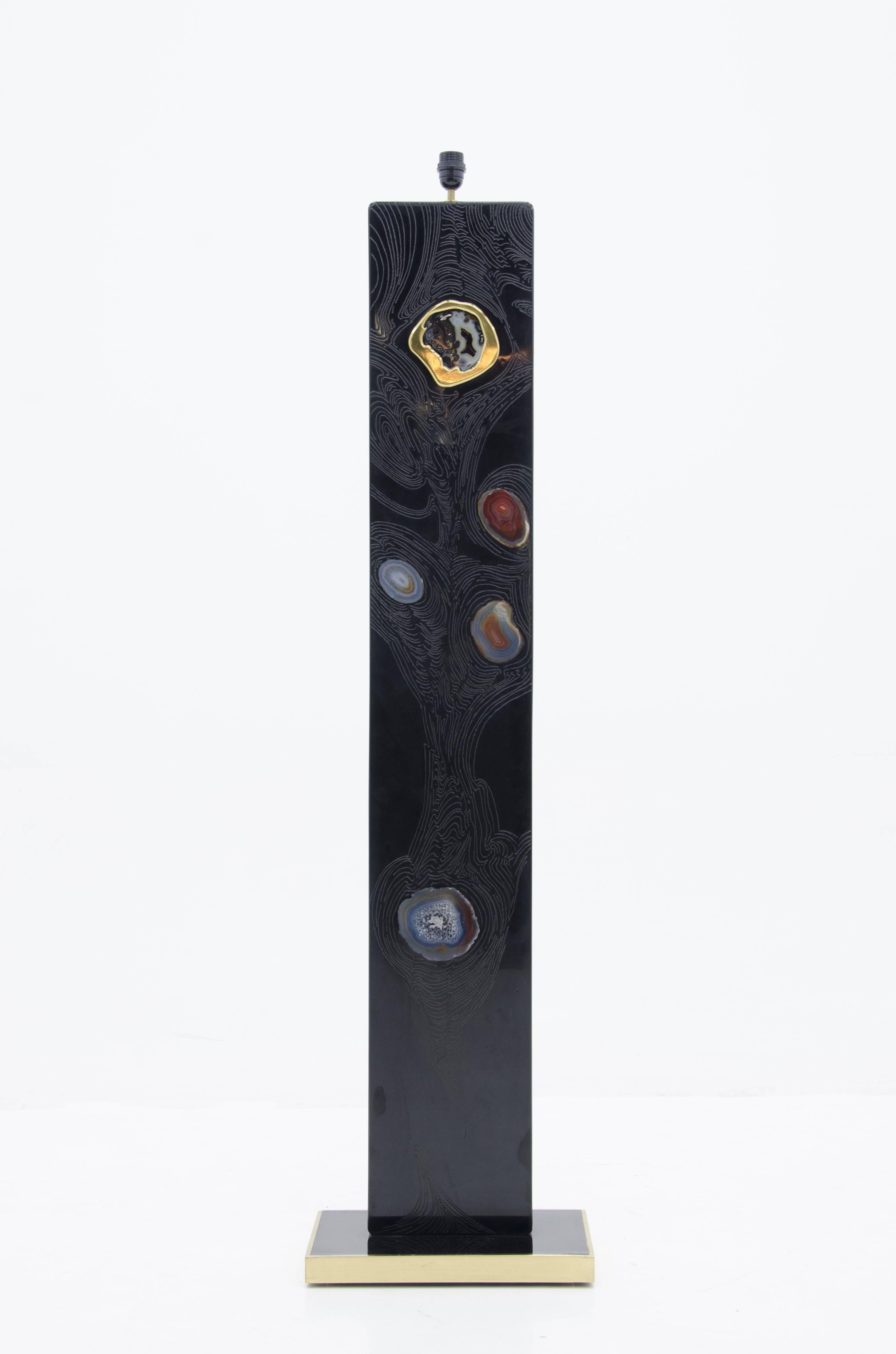 Floor Lamp in Black Resin Inlaid Agates by Stan Usel For Sale 3