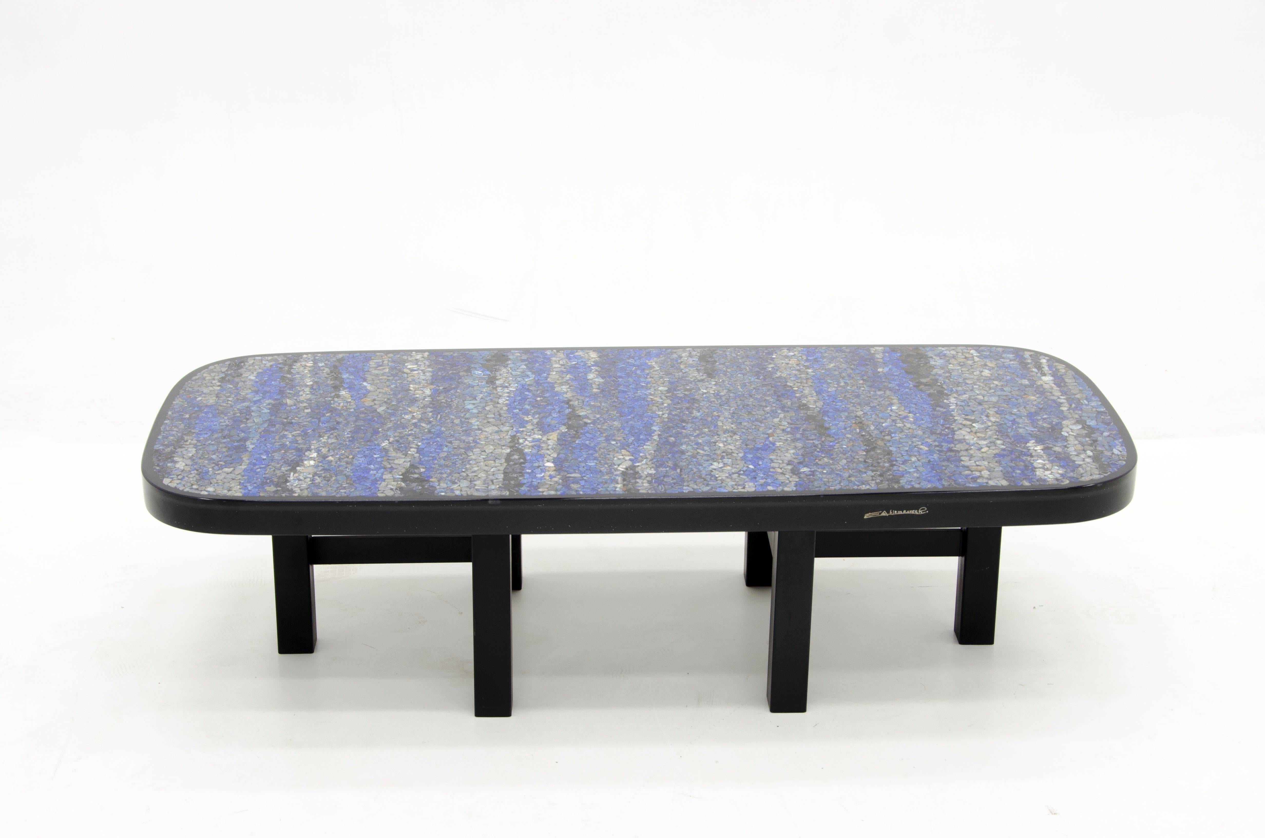 Coffee table by E. Allemeersch lapis lazuli inlay resin.