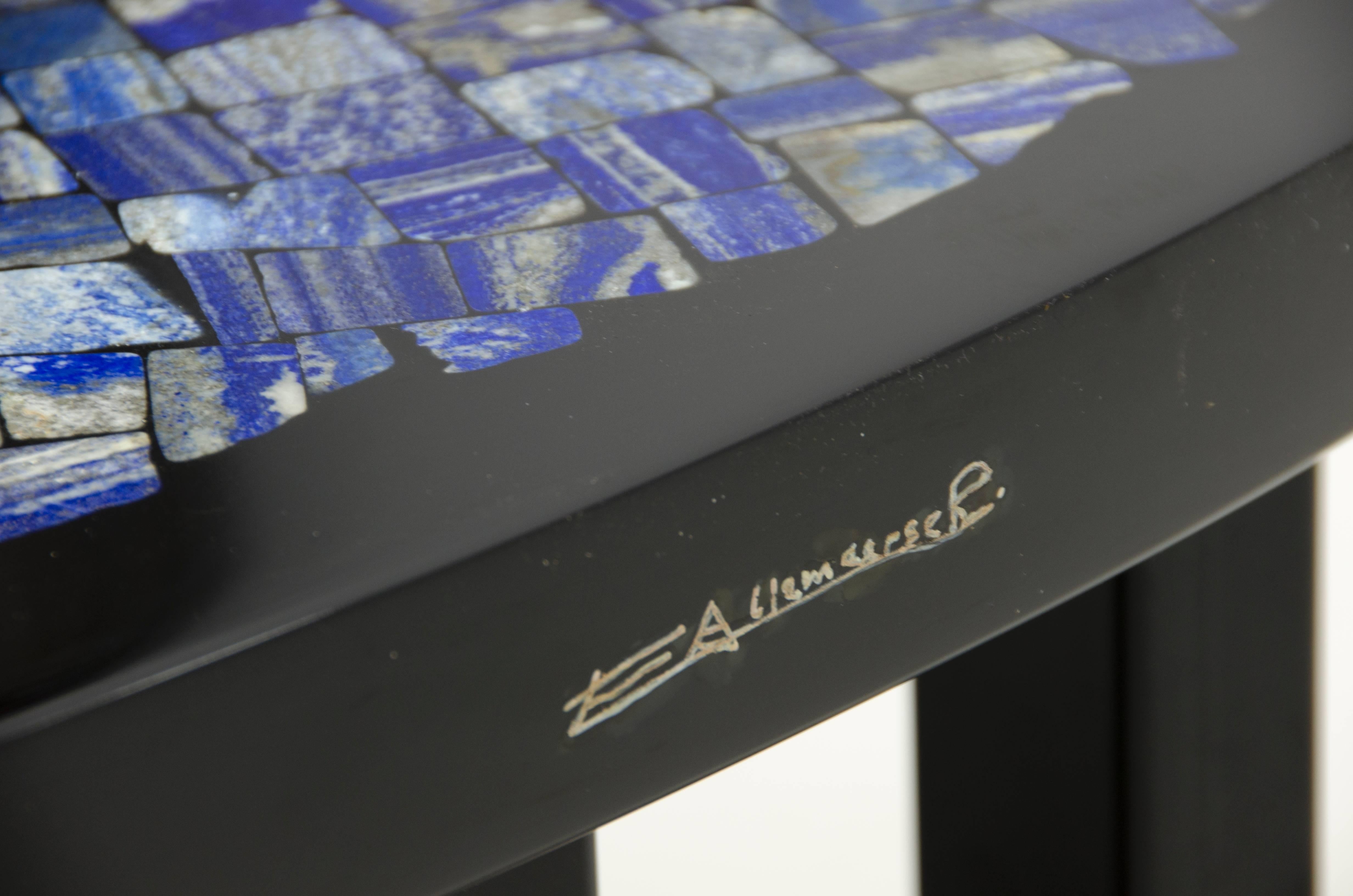 Mid-Century Modern Etienne Allemeersch Black Resin Coffee Table Inlay Lapis Lazuli