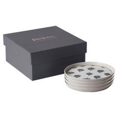 Handgefertigtes Porzellan-Set „Flora“ mit runden Brottellern, 4er-Set, Elfenbein