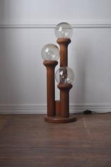 1970s Wood and Glass Table Lamp
