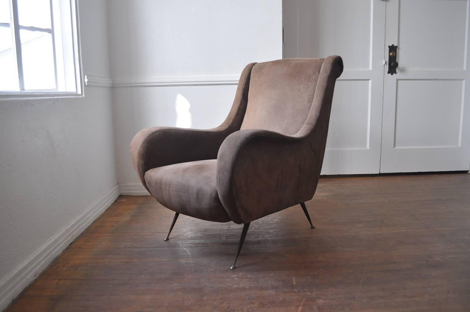 Brass Pair of 1950s Italian Modern Lounge Chairs
