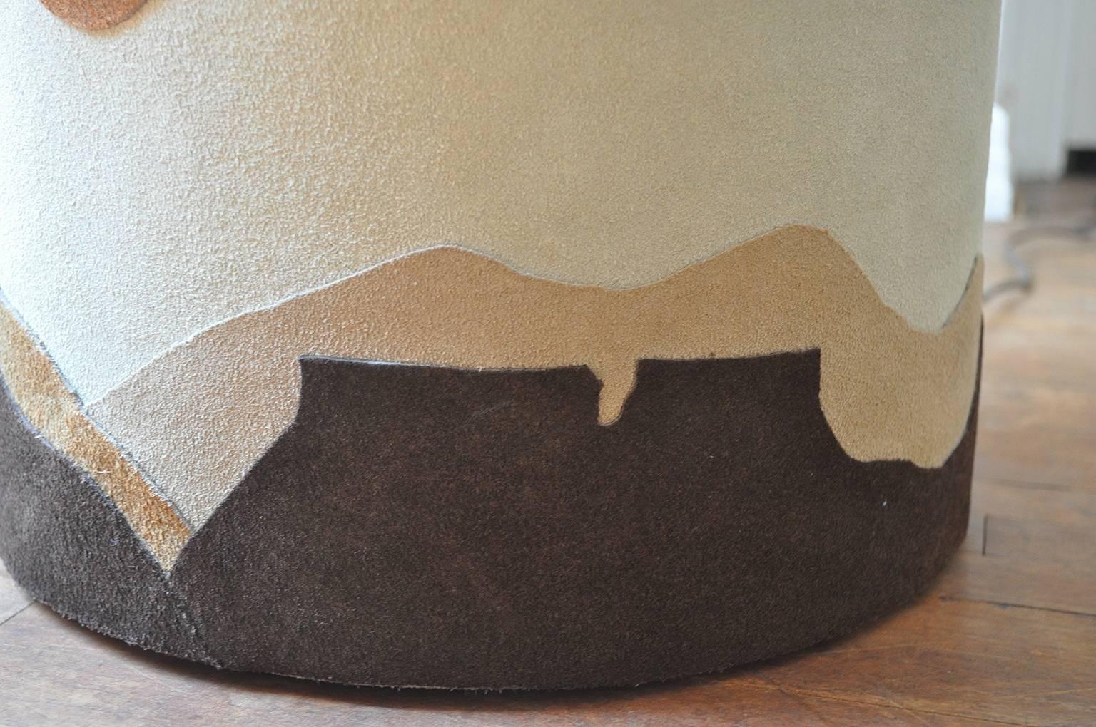 Suede 1970s Mountain-Scape Lamp For Sale 1