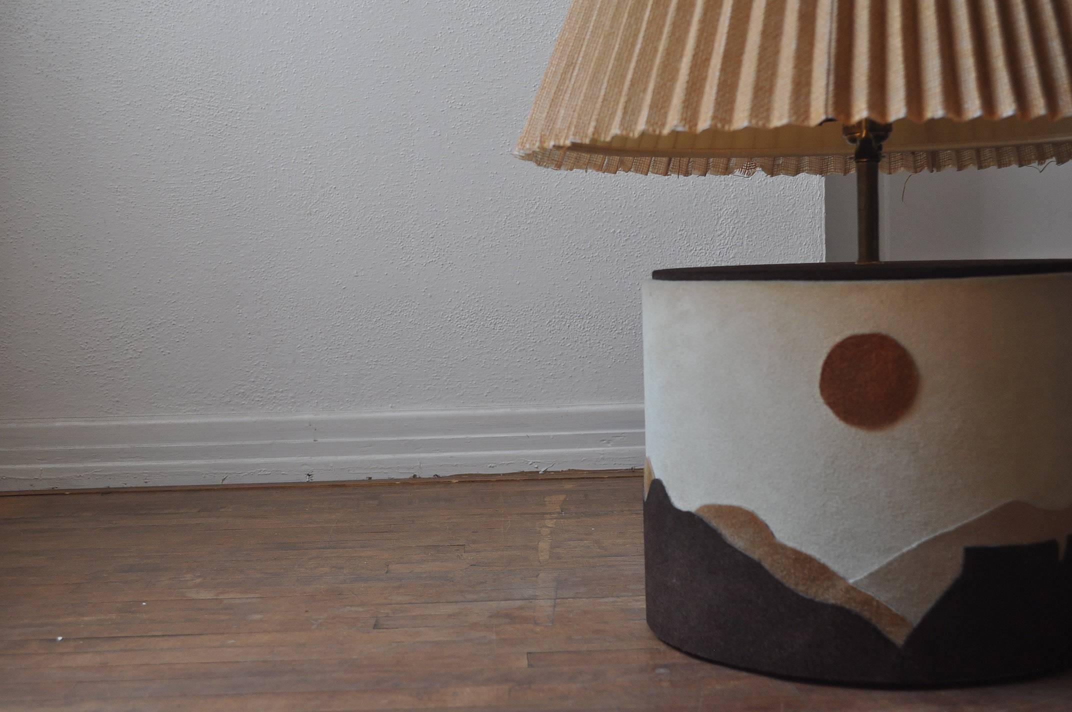 Suede 1970s Mountain-Scape Lamp In Good Condition For Sale In Los Angeles, CA