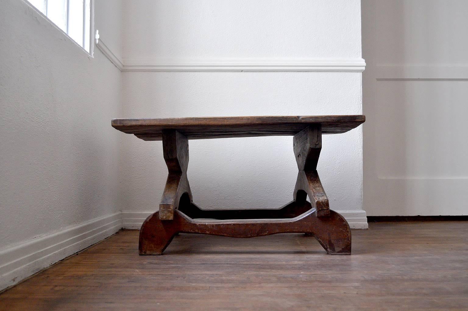Handmade table from Guatemala. From the collection of Omer Claiborne (Liz Claiborne's brother) in Santa Fe, New Mexico. Part of an extensive collection of Latin American furniture from this period and region. The table has a gorgeous patina and