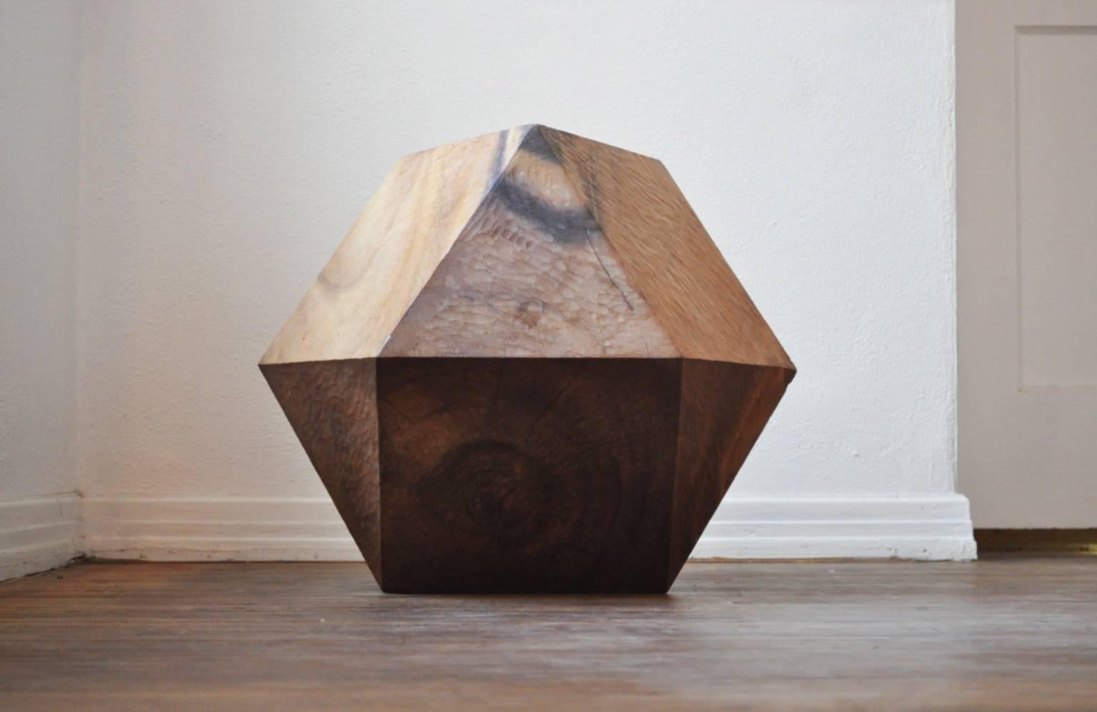 The sculptural works of Aleph Geddis live at the intersection of traditional methods and modernist forms, informed by a lifetime fascination with the foundational structures of our world. This shape is a cuboctahdron or vector equilibrium and is one
