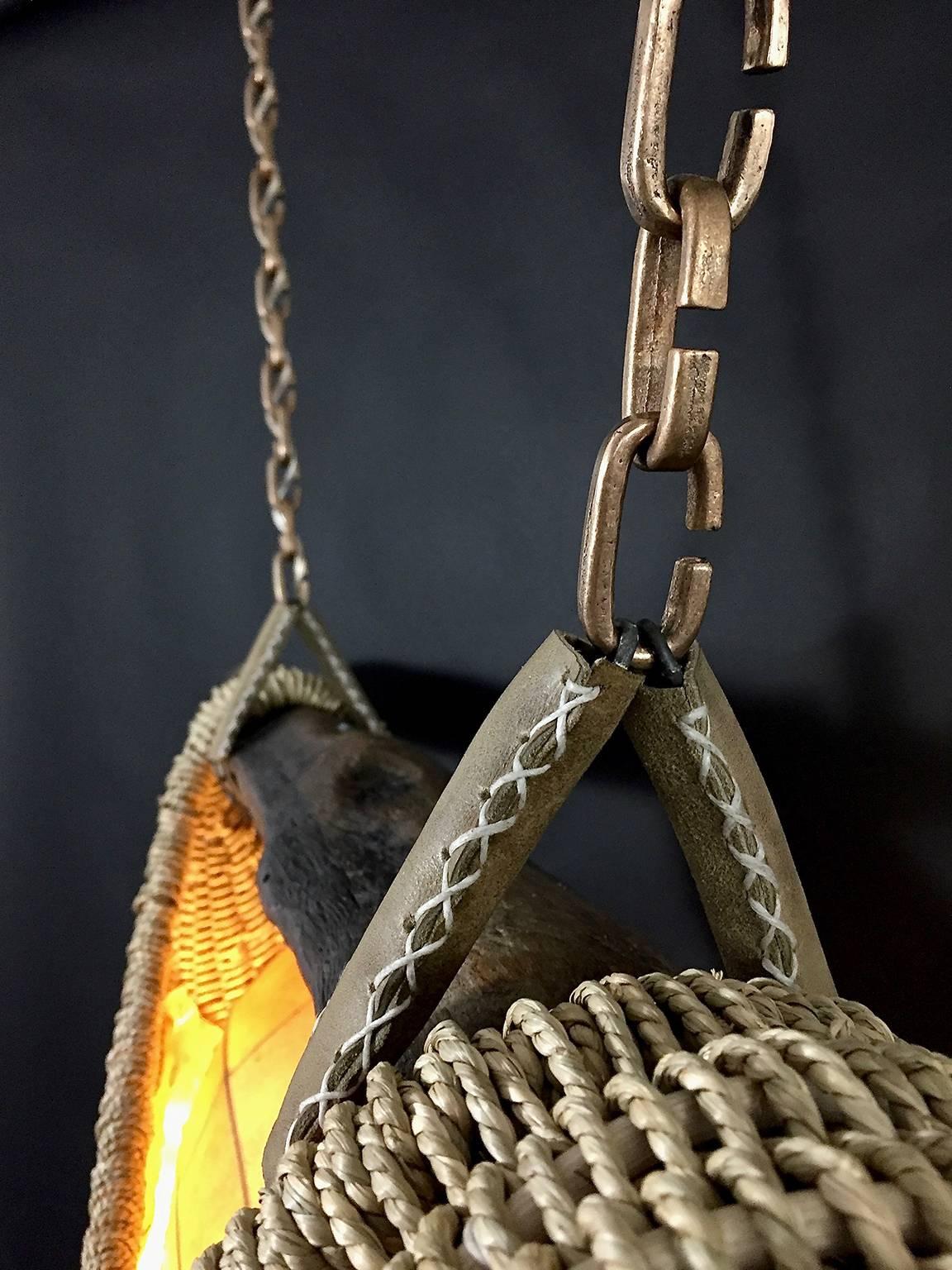 Organic Modern Driftwood Basket Hanging Light