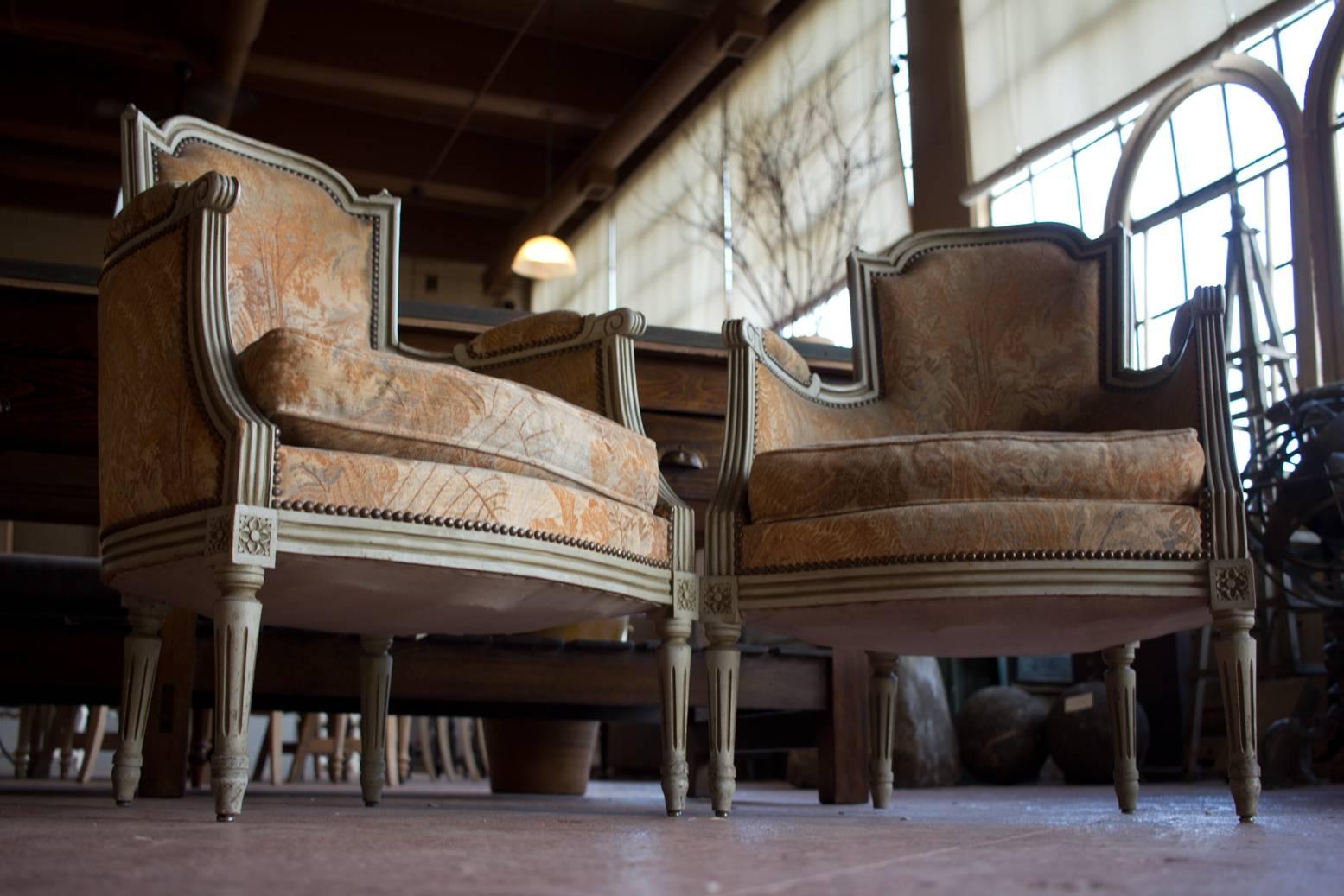 Pair of French Louis XVI Style Bergère Chairs In Good Condition In Calgary, Alberta