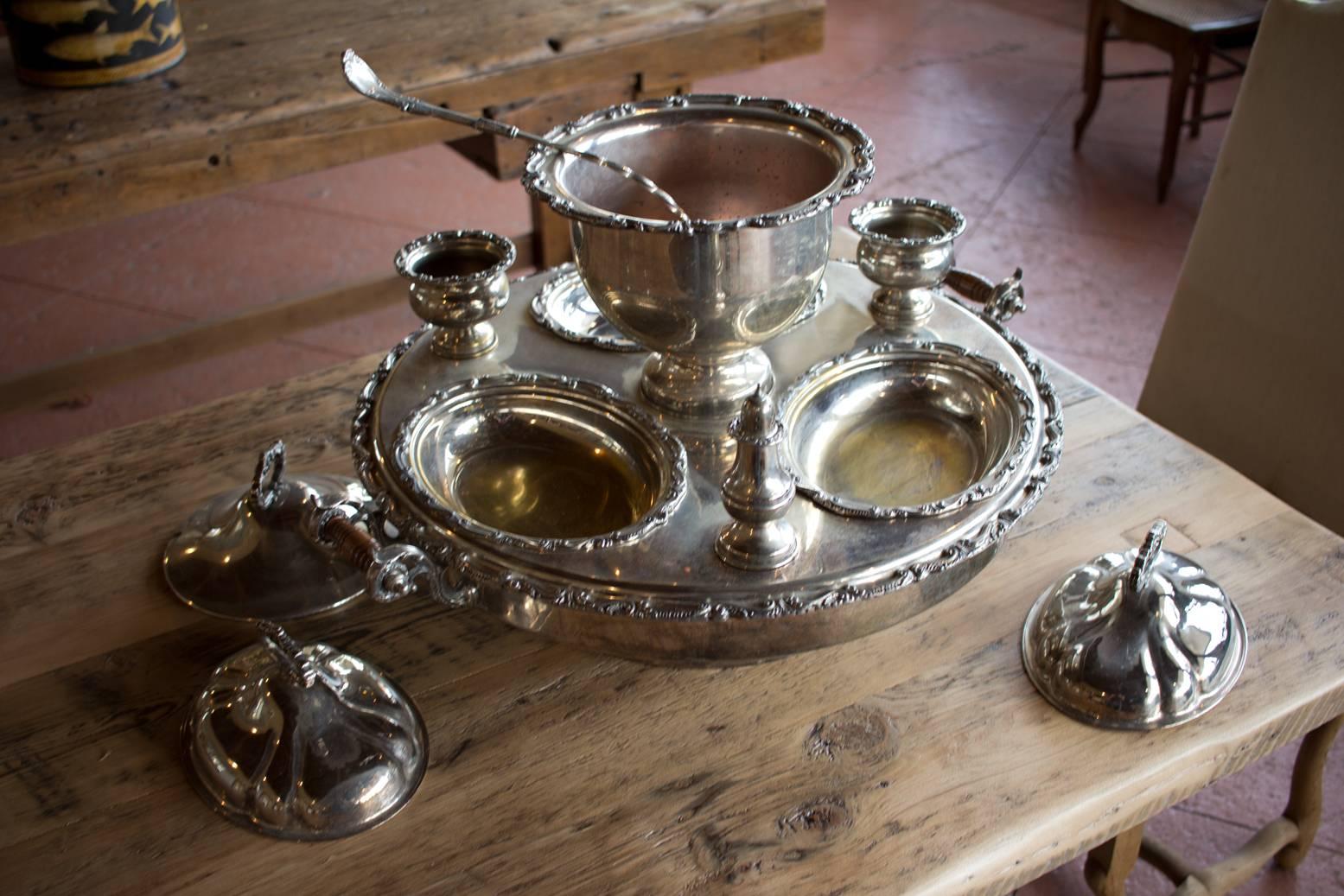Complete Antique English Silver Plated Revolving Supper Set In Good Condition In Calgary, Alberta