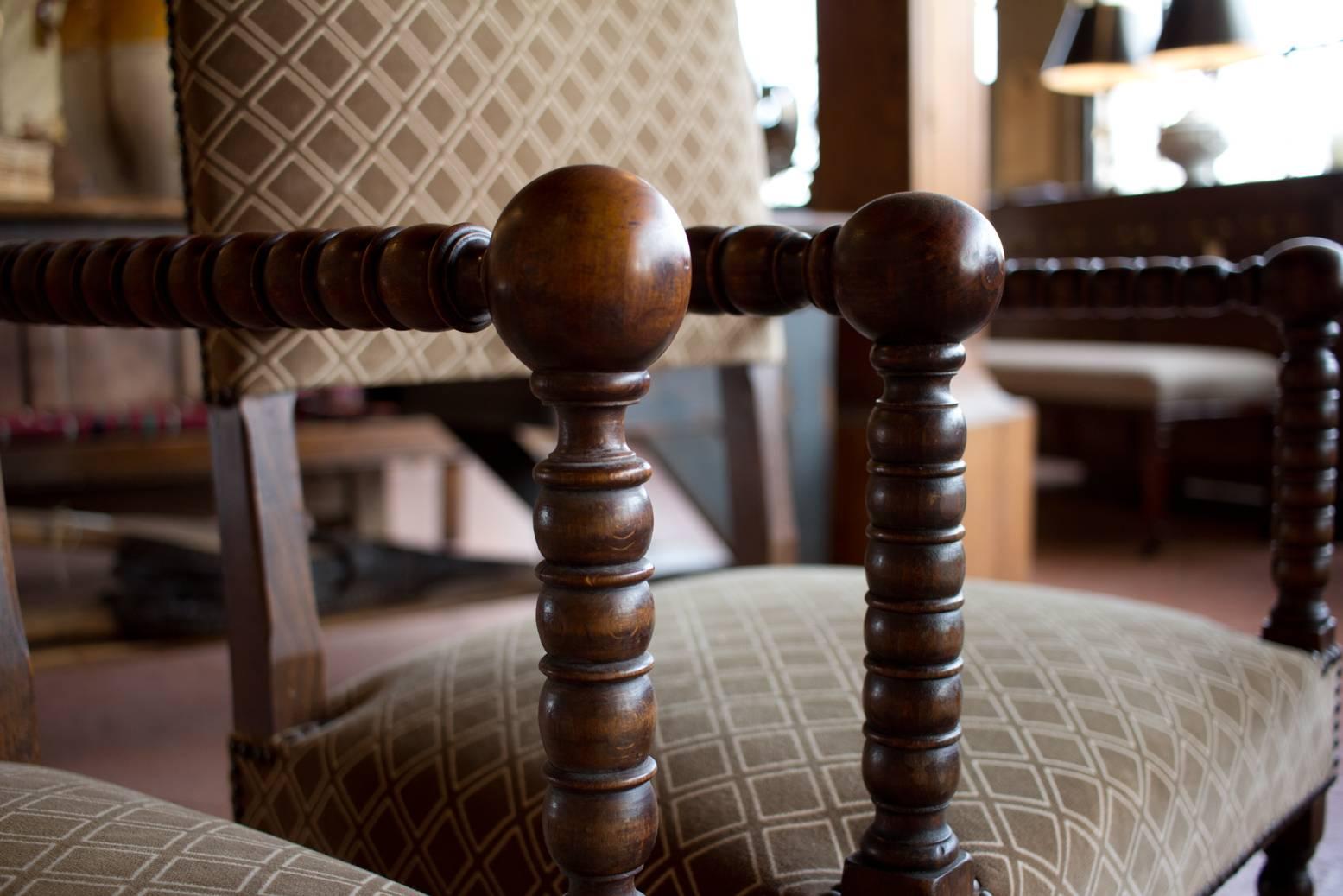 19th Century Pair of Antique Jacobean Style Bobbin Turned Chairs