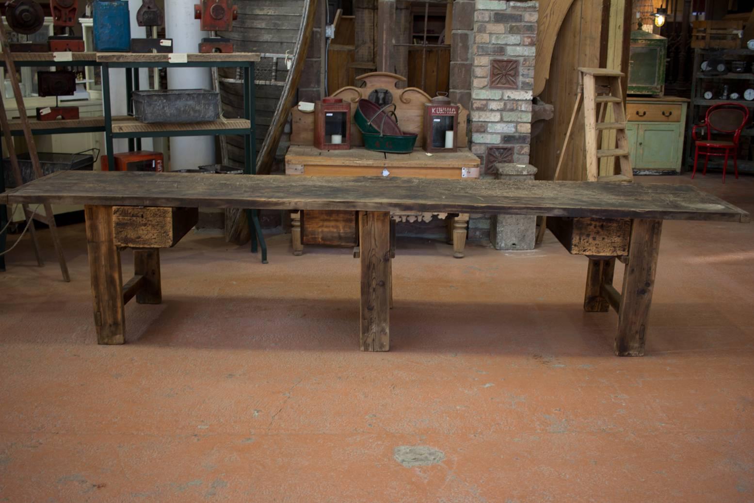 Substantial Antique French Industrial Work Table In Good Condition In Calgary, Alberta