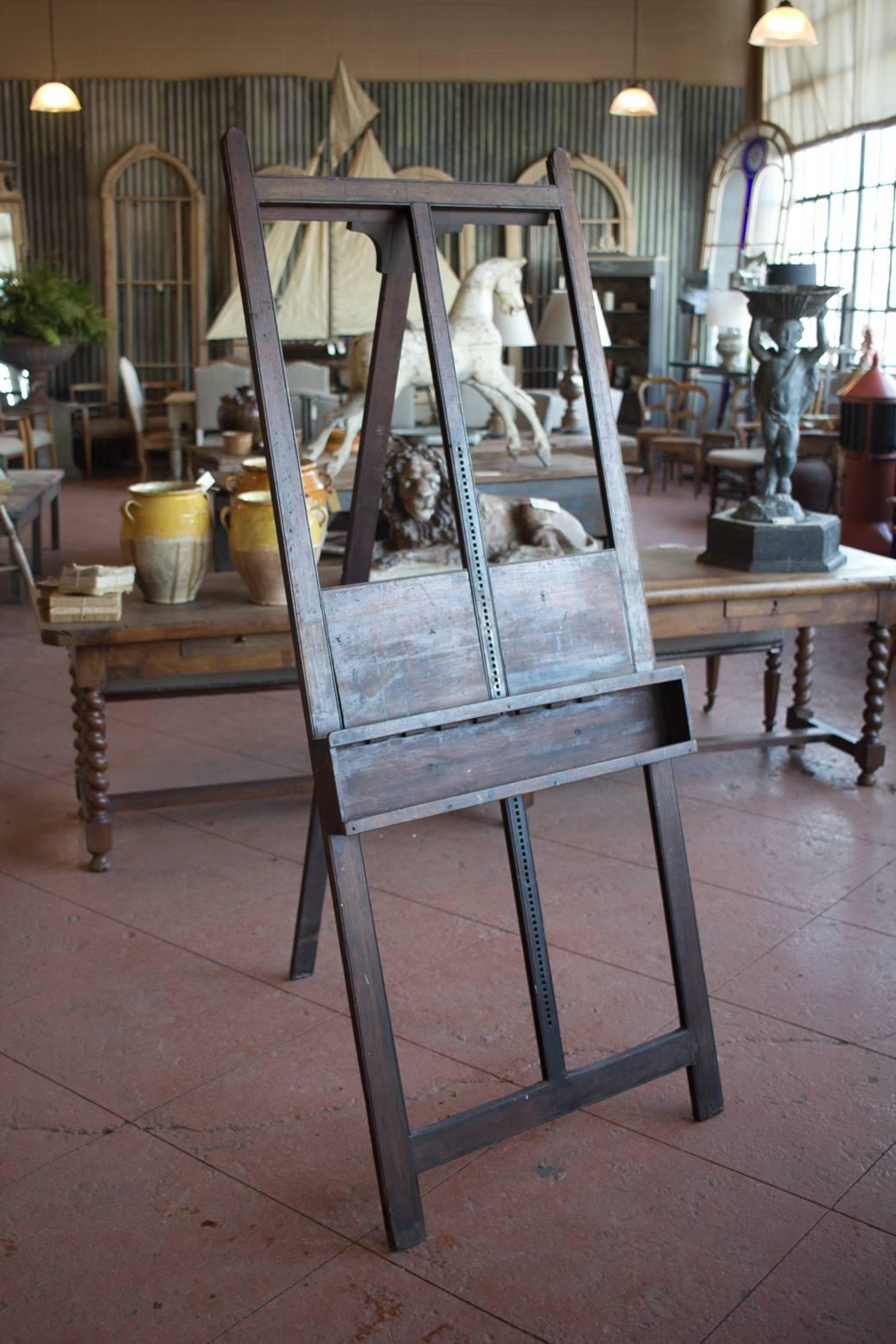 Large antique mahogany English artist's easel.