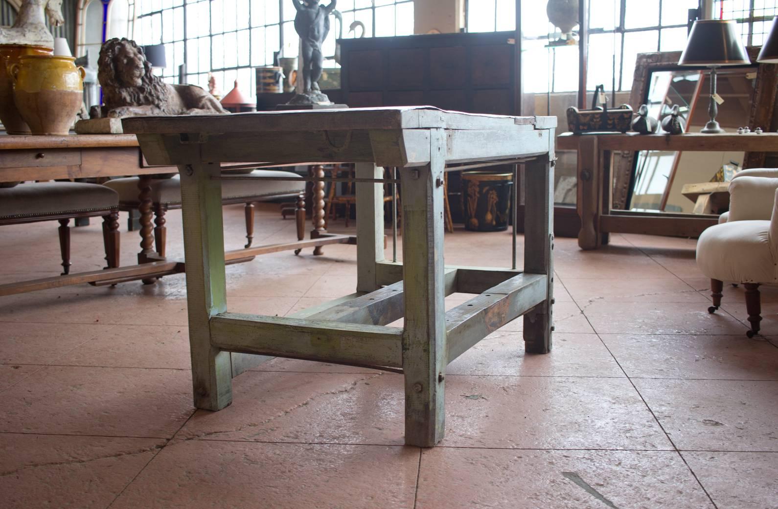 Industrial Vintage French Zinc Top Work Table