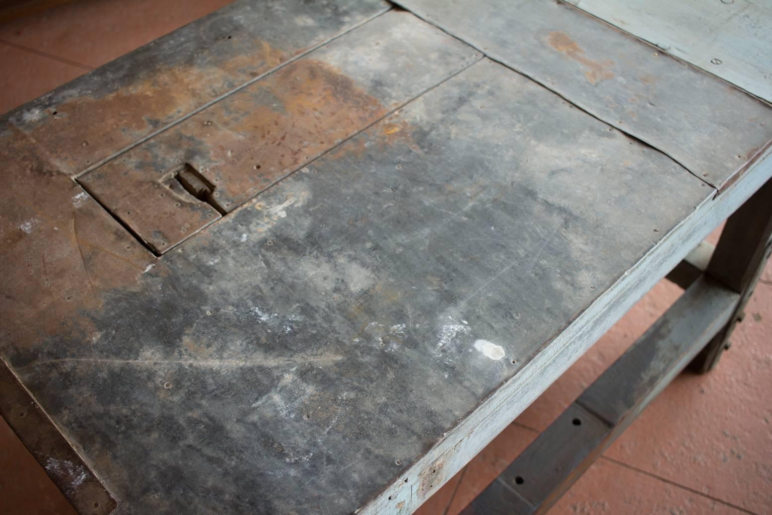 Vintage French Zinc Top Work Table In Good Condition In Calgary, Alberta