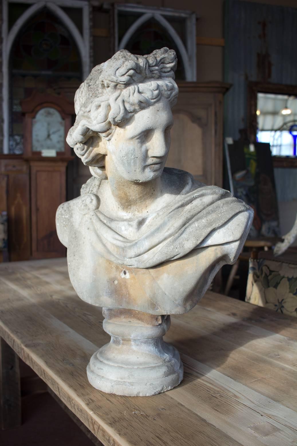 Vintage English composite bust of Apollo, after a Roman copy. Lovely patina.