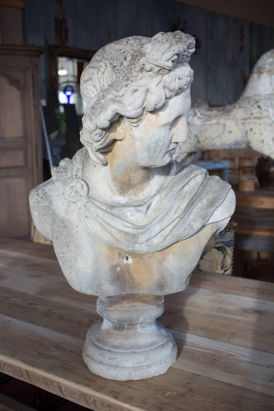 British Vintage English Roman Bust Of Apollo