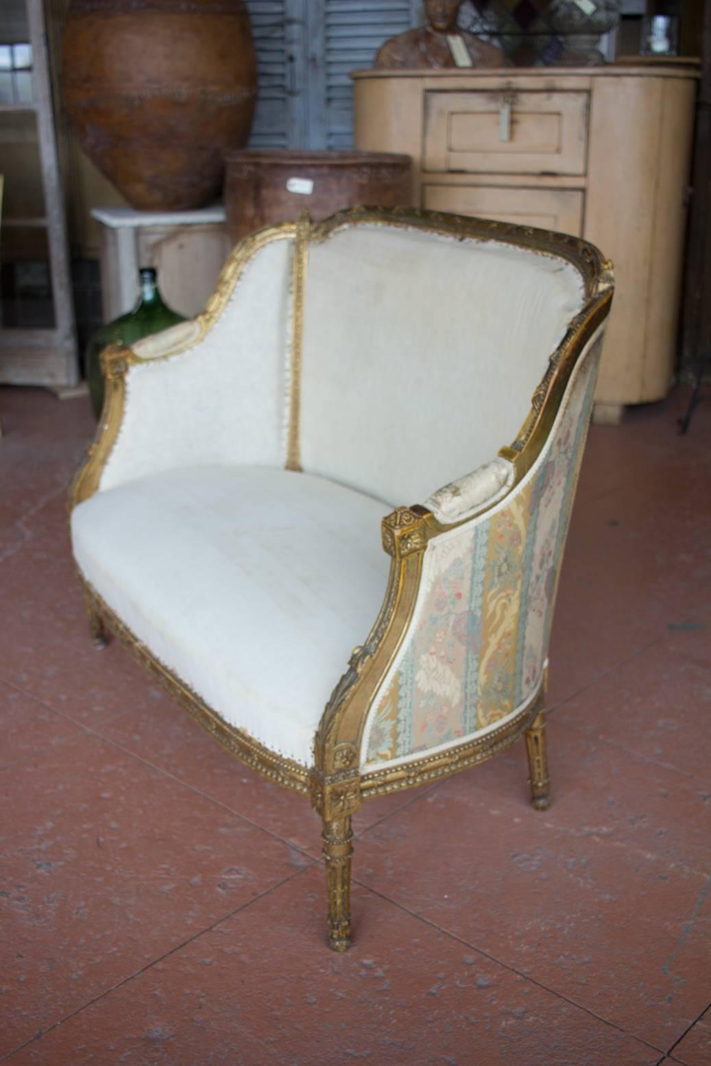 Louis XVI Petite French Bergère Settee