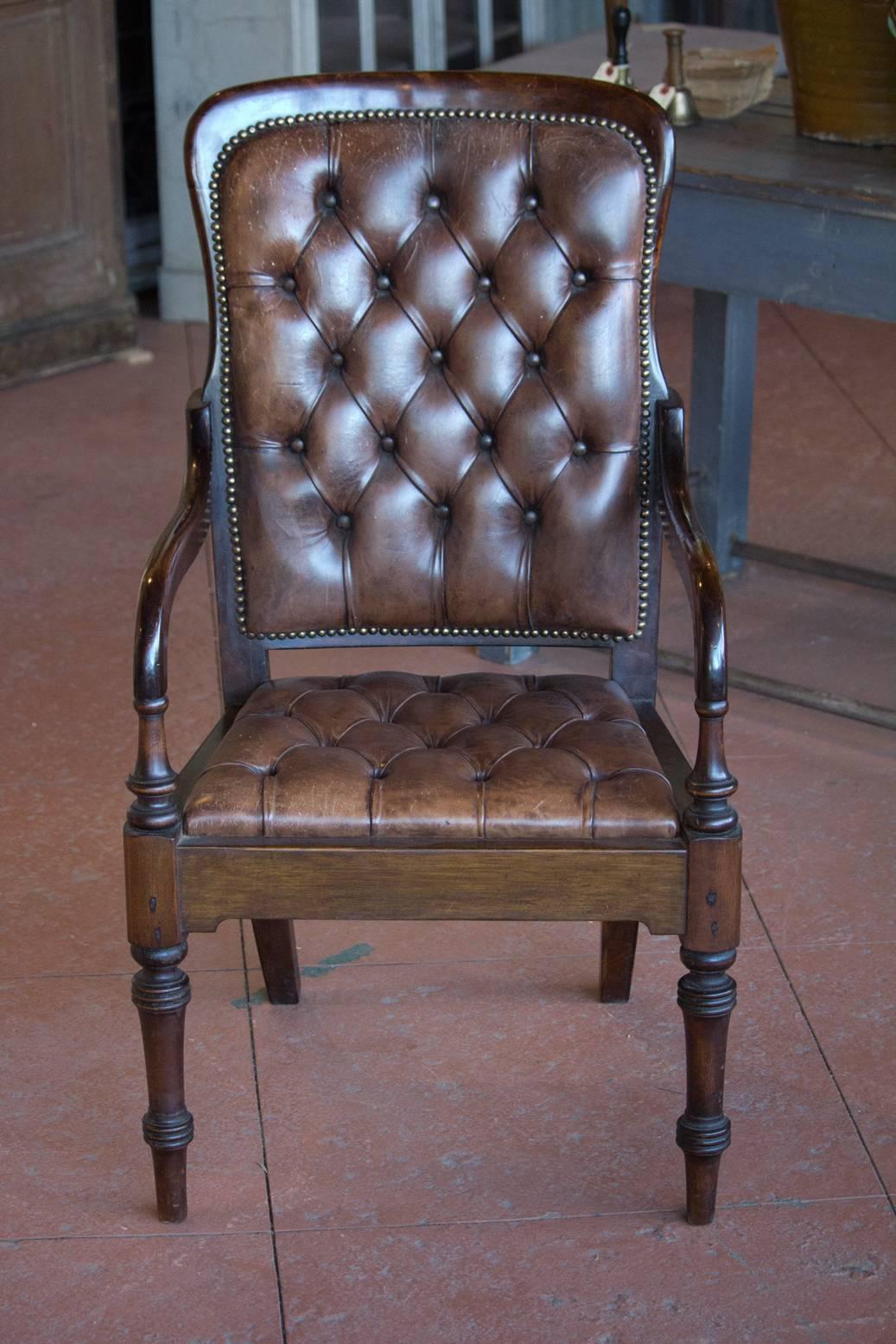 Wood Antique Leather Gainsborough Gentleman's Library Chair