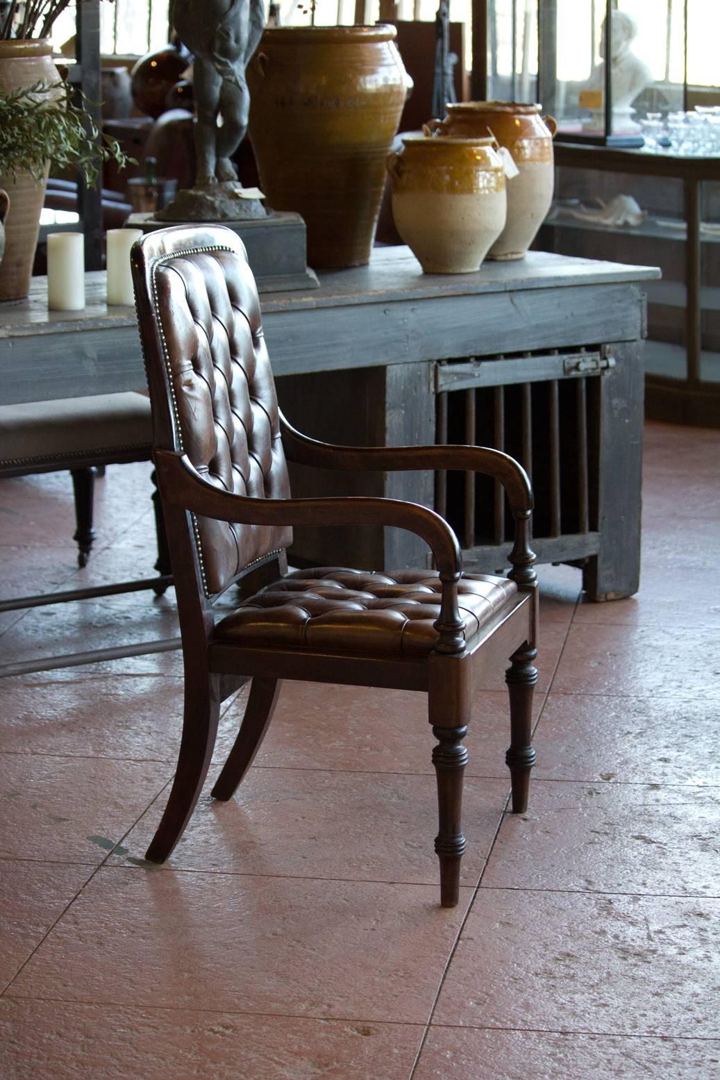 British Antique Leather Gainsborough Gentleman's Library Chair