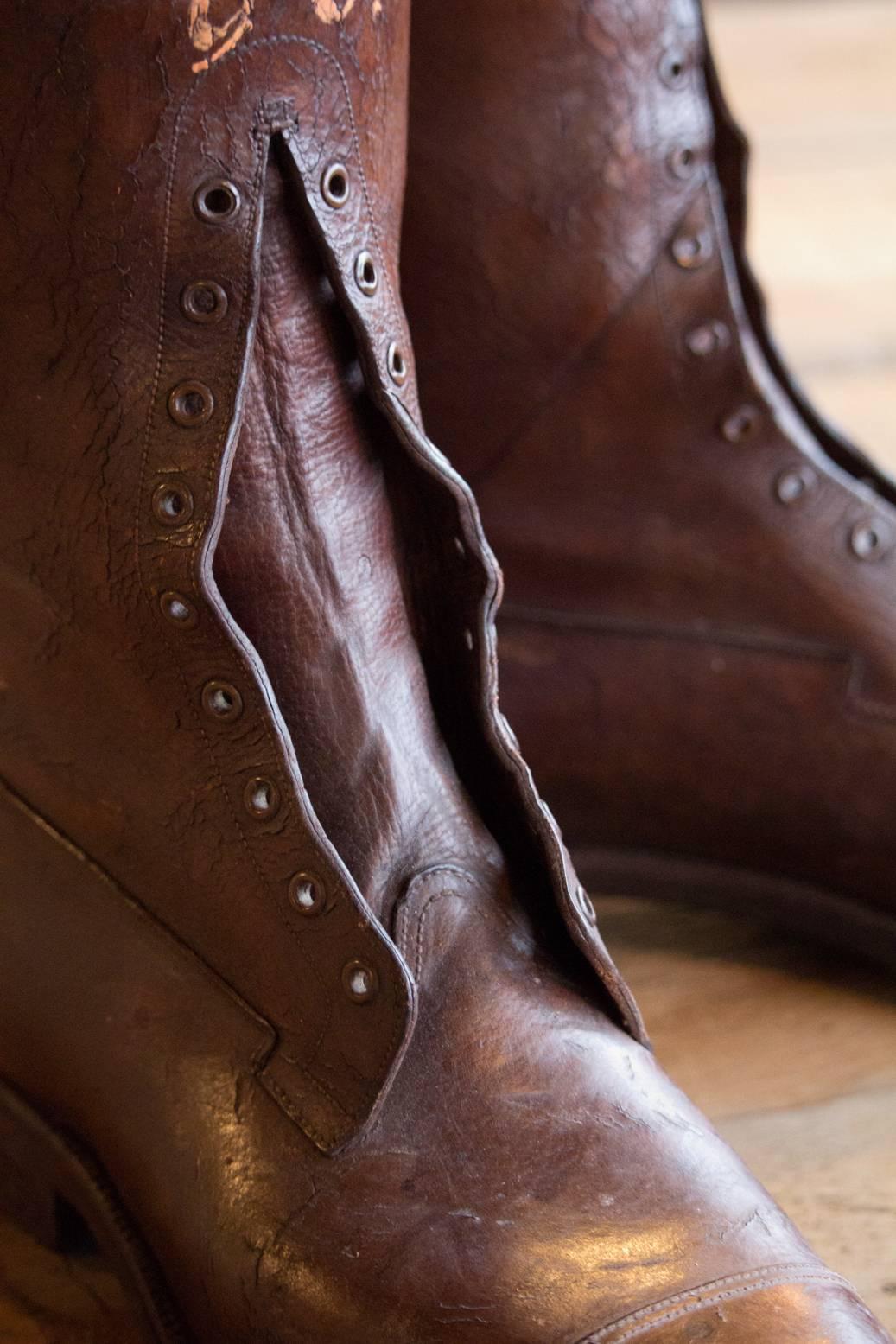 Pair of Antique Leather Riding Boots In Good Condition In Calgary, Alberta