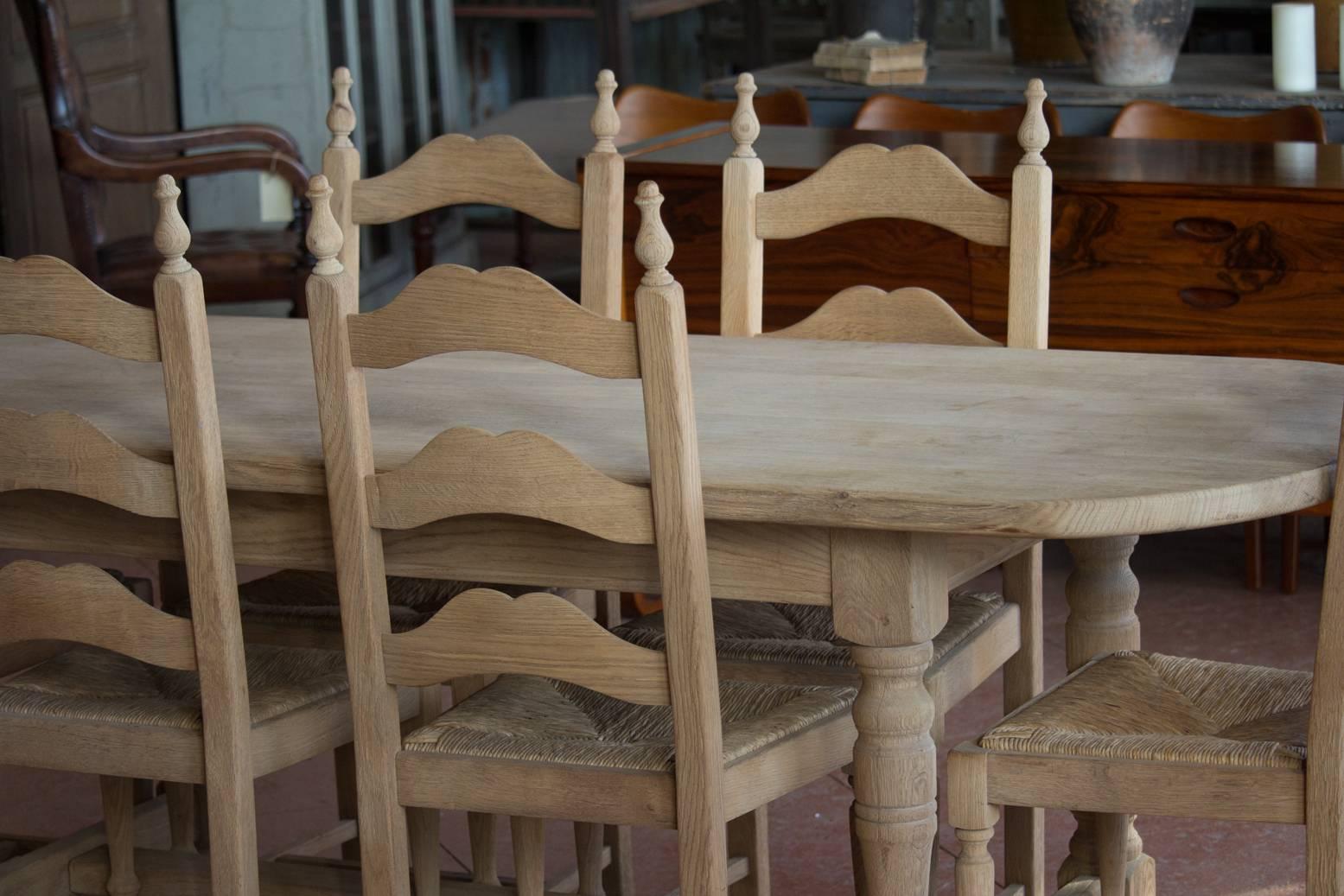 20th Century Vintage French Oak Oval Table and Six Chairs