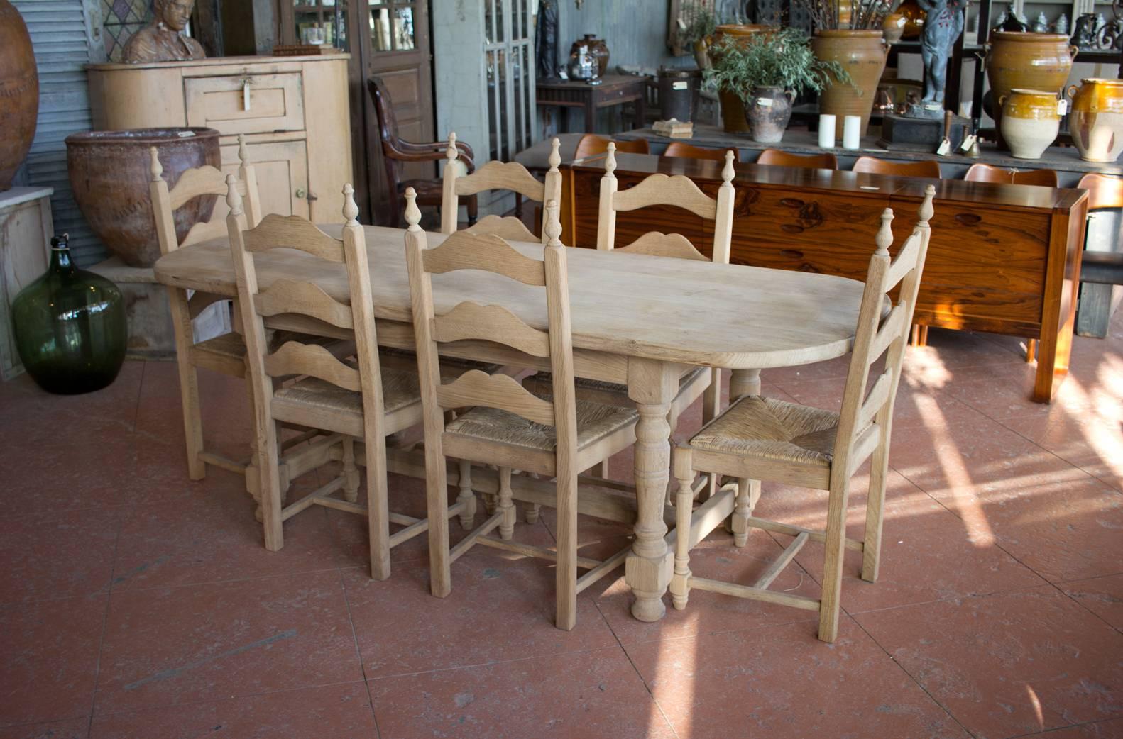 Vintage French Oak Oval Table and Six Chairs In Good Condition In Calgary, Alberta