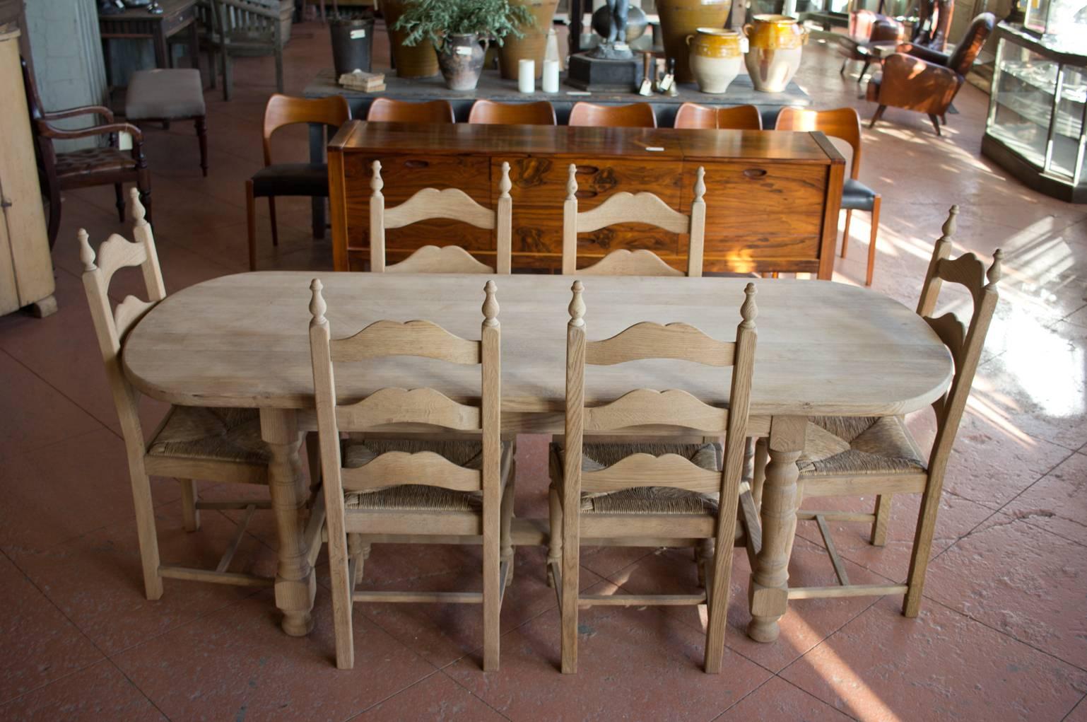 Vintage French Oak Oval Table and Six Chairs 1