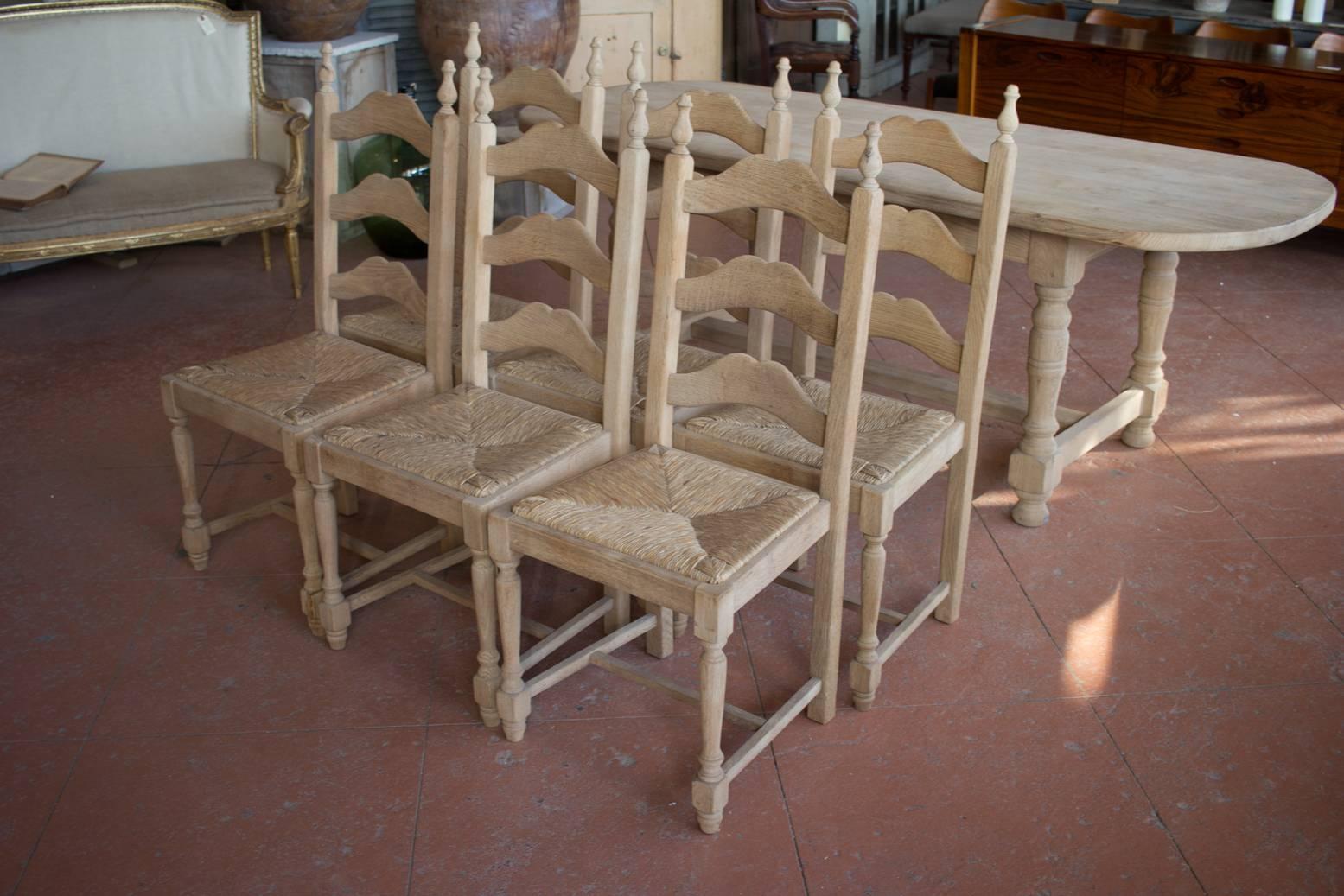 Vintage French Oak Oval Table and Six Chairs 3