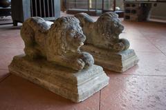 Pair of English Antique Recumbent Stone Lions