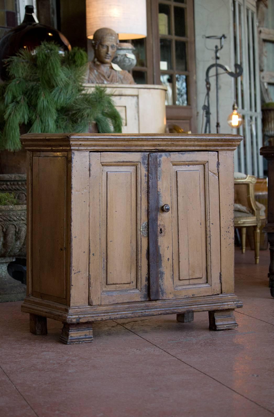 Burgundian original painted two-door oak country cupboards on stile feet, circa 1800.