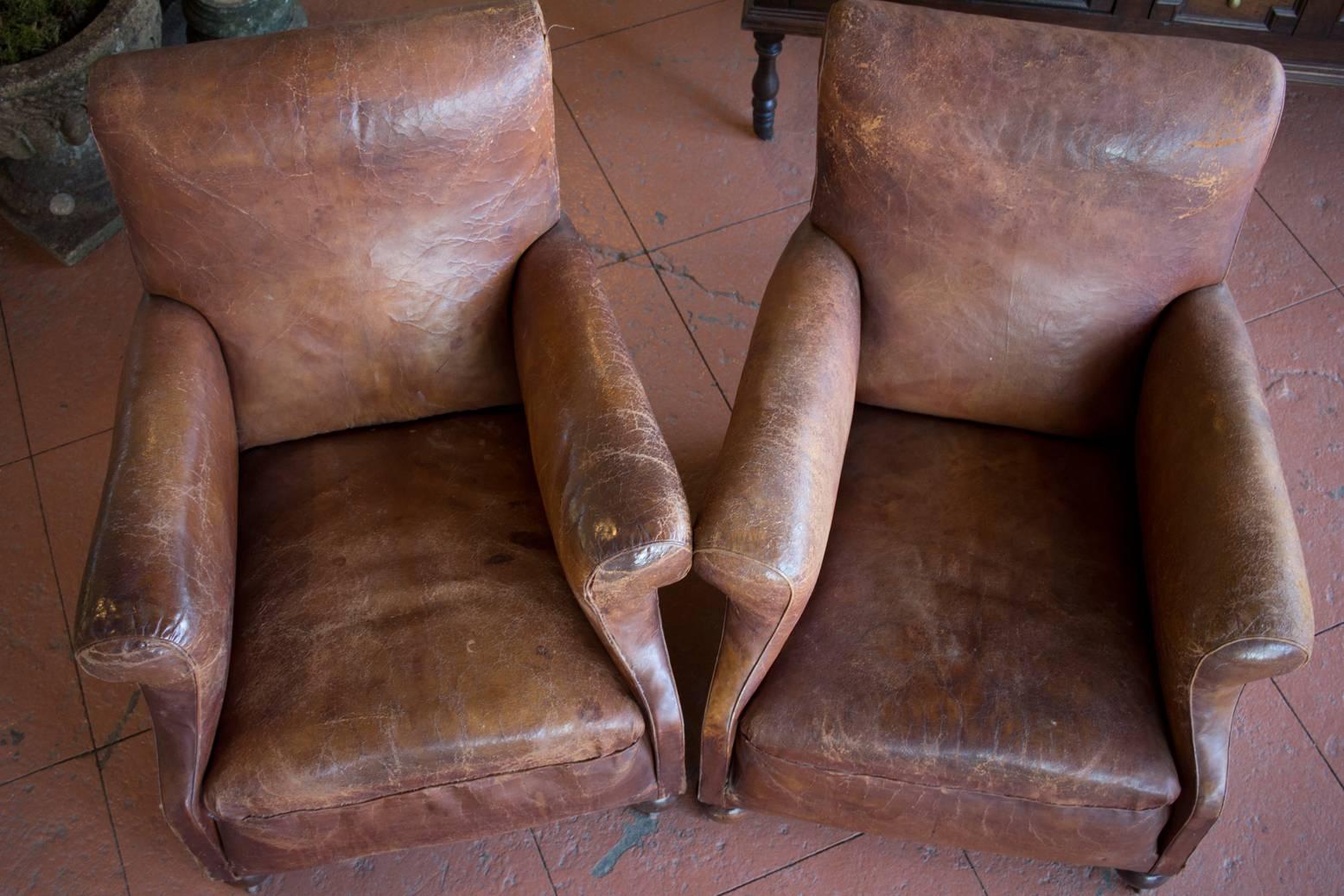 Mid-20th Century Pair of English Vintage Leather Chairs