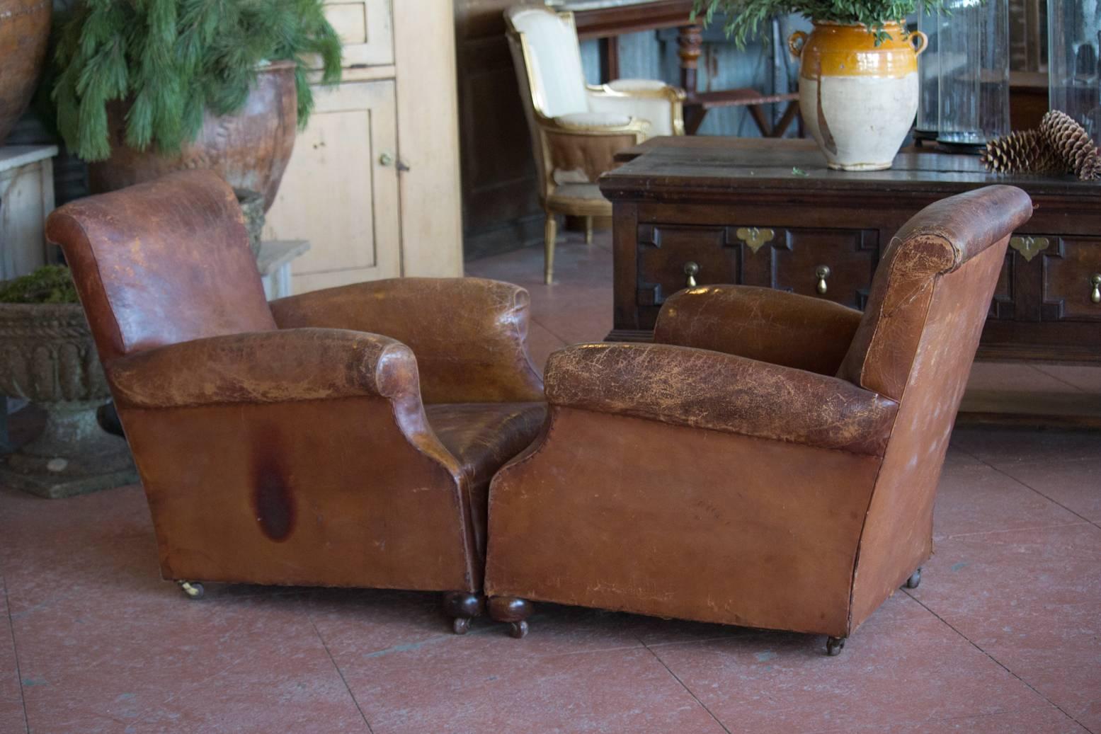 Pair of English Vintage Leather Chairs 4