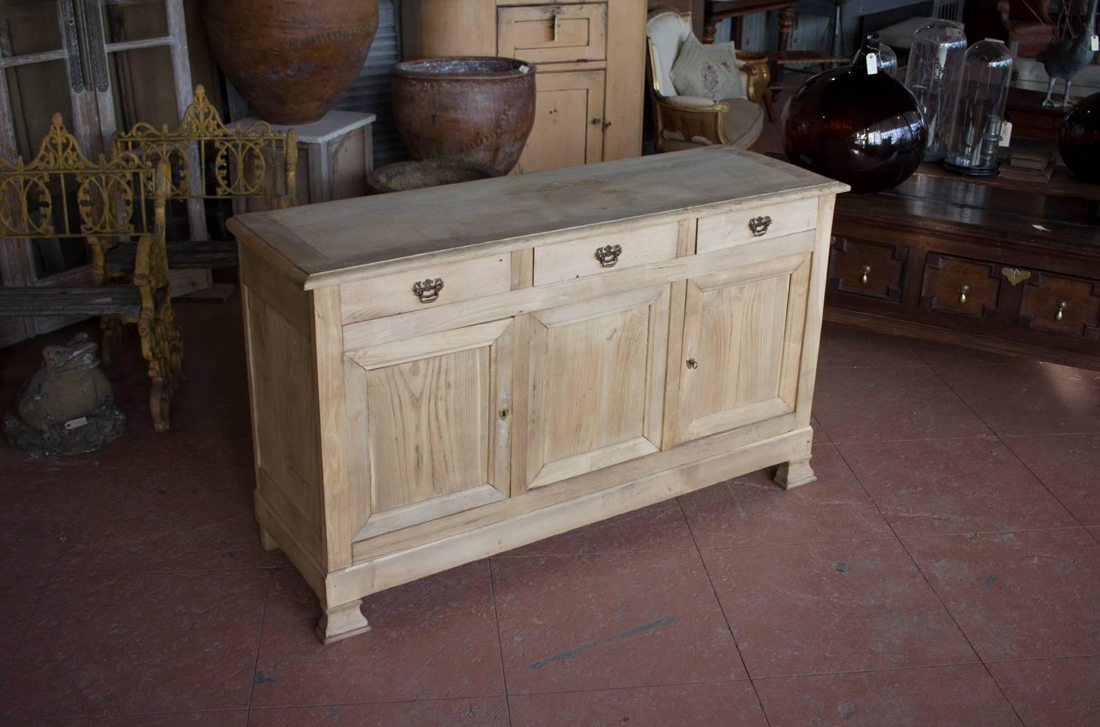 Antique French stripped back three over three elm enfilade, circa 1850s.