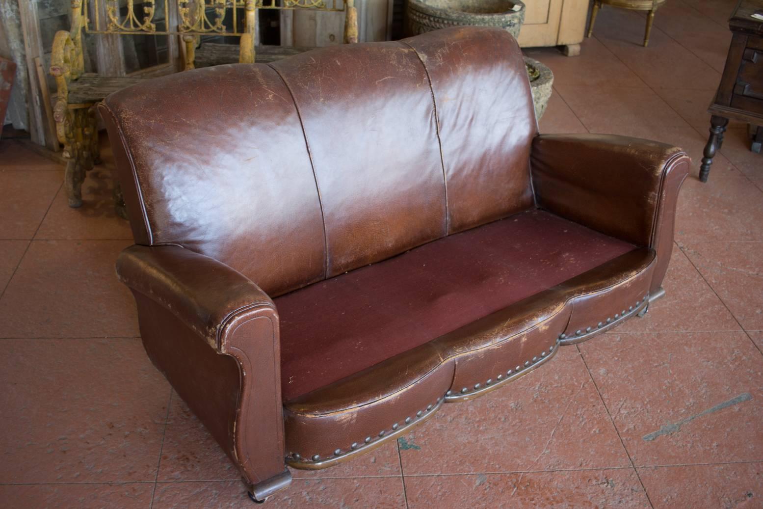 Vintage French Leather Settee 3
