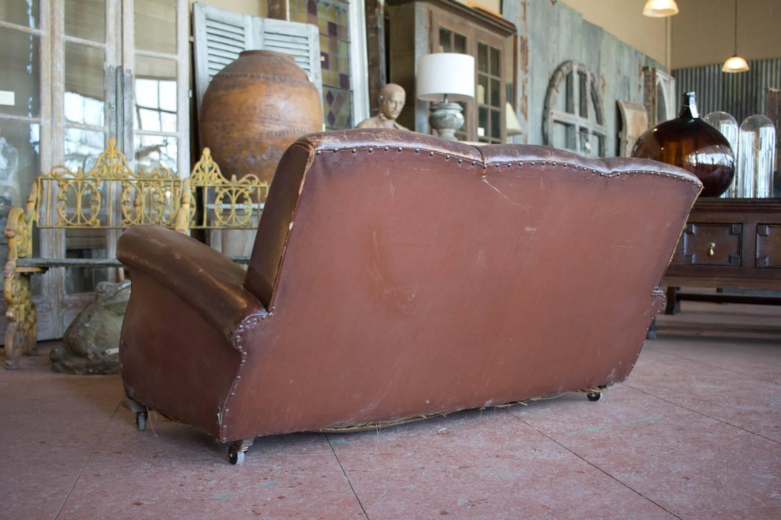 Vintage French Leather Settee 5