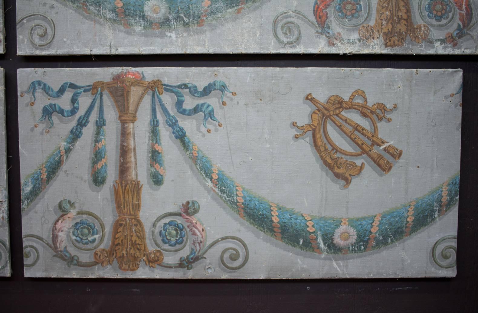 Rare Set of Seven 18th Century Rococo Painted Panels In Good Condition In Calgary, Alberta