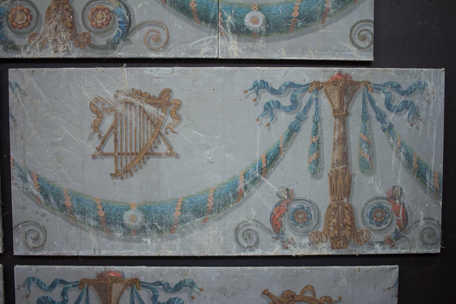 Canvas Rare Set of Seven 18th Century Rococo Painted Panels